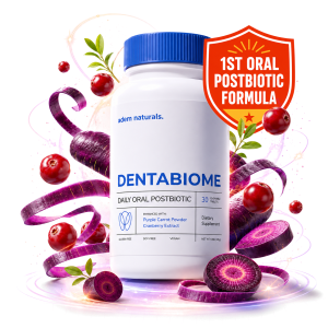 Dentabiome daily oral postbiotic chewable tablets bottle with purple carrot powder and cranberry extract