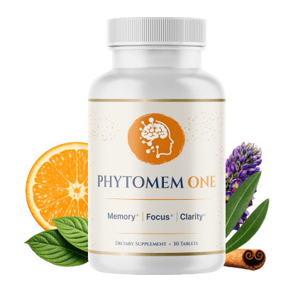 Phytomem One plant-based brain support supplement bottle with saffron, cinnamon and citrus botanicals