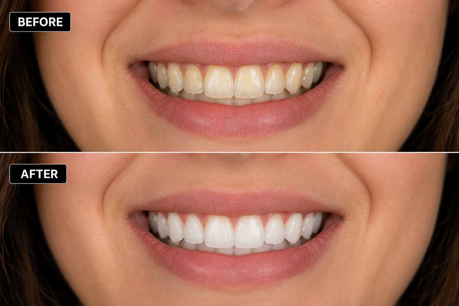 Dentabiome before and after results: teeth before use and after 30 days of daily chewable tablets